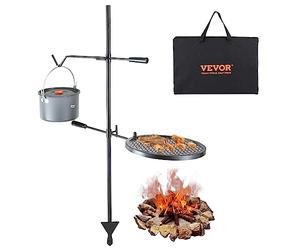 VEVOR Parrilla Giratoria para Fogatas Altura Ajustable 122,5 cm Parrilla Portátil de Acero Malla Diamantada de 36x36 cm Capacidad de Carga de 6kg para Fogatas de Campamento para Barbacoa al Aire Libre