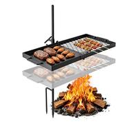 VEVOR Parrilla Giratoria para Hoguera 610 x 355 mm de Acero al Carbono, Parrilla para Fogatas, Rejilla Rectangular, con Soporte, Soporta hasta 600°C, para Fuego Abierto, Camping, Jardín, Negro