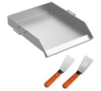 VEVOR Parrilla Plana de Acero Inoxidable de 81 x 43 x 5,6 cm, Placa de Bandejas Triples con 2 Cuchillas, Placa de Olla Plana Universal, Ranura de Grasa para Barbacoa Fiestas de Cocina Restaurantes