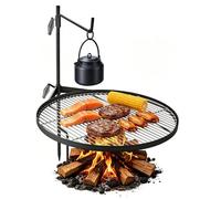 VEVOR Parrilla Redonda para Hoguera 620 mm Giratoria de Acero al Carbono, Parrilla para Fogatas, con Soporte en Forma de Z, Portátil, Soporta hasta 600°C, para Fuego Abierto, Camping, Jardín, Negro