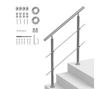 VEVOR Pasamanos de Escalera 100 cm Barandilla de Escalera para Escalones Exteriores de Acero Inoxidable 2 Travesaños con Kit de Instalación Barra de Agarre para Personas Mayores, Porche, Patio