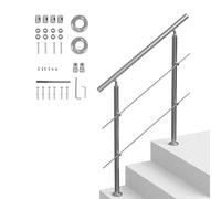 VEVOR Pasamanos de Escalera 100 cm Barandilla de Escalera para Escalones Exteriores de Acero Inoxidable 2 Travesaños con Kit de Instalación Barra de Agarre para Personas Mayores, Porche, Patio