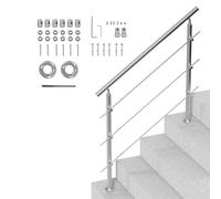 VEVOR Pasamanos de Escalera 120 cm Barandilla de Escalera para Escalones Exteriores de Acero Inoxidable 3 Travesaños con Kit de Instalación Barra de Agarre para Personas Mayores, Porche, Patio