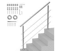 VEVOR Pasamanos de Escalera 150 cm Barandilla de Escalera para Escalones Exteriores de Acero Inoxidable 3 Travesaños con Kit de Instalación Barra de Agarre para Personas Mayores, Porche, Patio