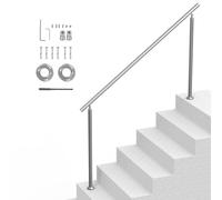 VEVOR Pasamanos de Escalera 180 cm Barandilla de Escalera para Escalones Exteriores de Acero Inoxidable con Kit de Instalación Barra de Agarre de Doble Columna para Personas Mayores, Porche, Patio