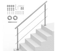 VEVOR Pasamanos de Escalera 180 cm Barandilla de Escalera para Escalones Exteriores de Acero Inoxidable 2 Travesaños con Kit de Instalación Barra de Agarre para Personas Mayores, Porche, Patio