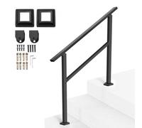VEVOR Pasamanos de Exterior para Escalera Kit de Barandilla para 2 a 3 Escalones Tubo Cuadrado con Barra Horizontal Rieles de Soporte de Acero al Carbono para Escaleras de Hormigón, Terraza, Negro