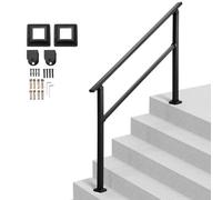 VEVOR Pasamanos de Exterior para Escalera Kit de Barandilla para 4 a 5 Escalones Tubo Cuadrado con Barra Horizontal Rieles de Soporte de Acero al Carbono para Escaleras de Hormigón, Terraza, Negro