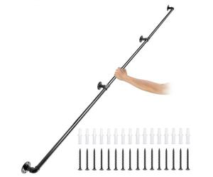 VEVOR Pasamanos Escalera 270 cm Pasamanos de Pared Acero al Carbono Acabado Mate Carga 200 kg Pasamanos Estilo Industrial Ø32 mm Pasamanos Montaje en Pared Kit Completo Negro para Interior y Exterior