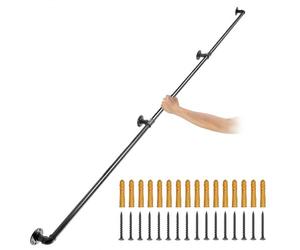 VEVOR Pasamanos Escalera 300 cm Pasamanos de Pared Acero al Carbono Acabado Mate Carga 200 kg Pasamanos Estilo Industrial Ø32 mm Pasamanos Montaje en Pared Kit Completo Negro para Interior y Exterior