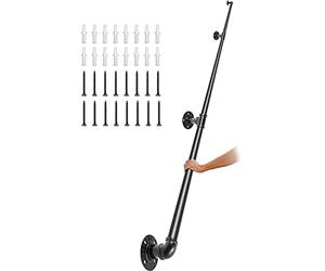 VEVOR Pasamanos Escalera 300 cm Pasamanos de Pared Acero al Carbono Acabado Mate Carga 200 kg Pasamanos Estilo Industrial ?32 mm Pasamanos Montaje en Pared Kit Completo Negro para Interior y Exterior