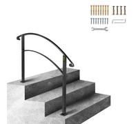 VEVOR Pasamanos Metálicos para 3 Pasos Barandilla de Escaleras de Hierro Forjado Distancia entre Postes de 63,5 cm Pasamanos de Escalones Interiores y Exteriores para Hogar, Jardín, Hotel, Negro