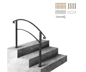 VEVOR Pasamanos Metálicos para 3 Pasos Barandilla de Escaleras de Hierro Forjado Distancia entre Postes de 63,5 cm Pasamanos de Escalones Interiores y Exteriores para Hogar, Jardín, Hotel, Negro