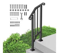 VEVOR Pasamanos para Escaleras 1-2 Escalones Barandillas de Acero al Carbono de Transición con Kit de Instalación Barandillas para Escalones de Hormigón, Porches, Terrazas, Arco Retro, Negro