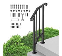 VEVOR Pasamanos para Escaleras 1-2 Escalones Barandillas de Acero al Carbono de Transición con Kit de Instalación Barandillas para Escalones de Hormigón, Porches, Terrazas, Arco Retro, Negro