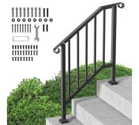 VEVOR Pasamanos para Escaleras 2-3 Escalones Barandillas de Acero al Carbono de Transición con Kit de Instalación Barandillas para Escalones de Hormigón, Porches, Terrazas, Arco Retro, Negro