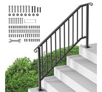 VEVOR Pasamanos para Escaleras Exteriores, Kit de Pasamanos para Escaleras de 5 a 6 Escalones, Barandillas de Acero al Carbono de Transición con Kit de Instalación, Acero al Carbono, Color Negro