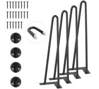 VEVOR Patas de Mesa de Horquilla 4 PCS Patas de Muebles 406 mm Acero Macizo Capacidad de Carga 227 kg Patas de Oficina 2 Varillas con Tornillos y Patines Protectores para Casa Oficina Comedor, Negra