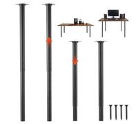 VEVOR Patas Regulables de Mesa de Acero al Carbono, Altura Ajustable 600-1000 mm, Capacidad Máxima 544 kg, Juego de 4 Patas Redondas con Kit de Herrajes para Escritorio, Banco de Trabajo, Mesa de Bar