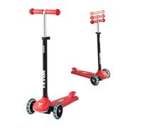 VEVOR Patinete 3 Ruedas, para Niños de 3 Años en Adelante, Ruedas Iluminadas, Manillar de Altura Ajustable, Base Antideslizante y Cuadro de Aluminio Ligero, hasta 75 kg, Rojo, 520 x 250 x 800 mm