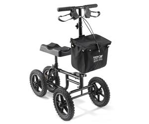 VEVOR Patinete de Rodilla Plegable Orientable de Acero al Carbono con Manillar Ajustable en Altura y Rodillera, Rueda Todoterreno, Frenos Dobles, Recuperación de Piernas, Carga de 160 kg, Negro