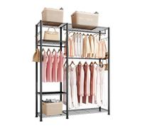 VEVOR Perchero Ajustable, con 3 Barras y Capacidad de Carga de 363 kg, Acero al Carbono, 6 Estantes y 8 Ganchos, para Dormitorio, Tienda de Ropa, Guardarropa y Pasillo, Negro, 114 x 42 x 194 cm