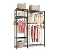 VEVOR Perchero Ajustable, con 3 Barras y Capacidad de Carga de 363 kg, Acero al Carbono, 6 Estantes y 8 Ganchos, para Dormitorio, Tienda de Ropa, Guardarropa y Pasillo, Negro, 114 x 42 x 194 cm