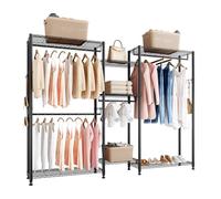 VEVOR Perchero Ajustable, con 4 Barras y Capacidad de Carga de 385,5 kg, 7 Estantes y 8 Ganchos, Ideal para Dormitorio, Tienda de Ropa, Guardarropa y Pasillo, Color Negro, 186,95 x 38 x 192 cm