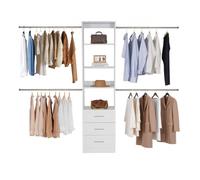 VEVOR Perchero Ajustable de Madera de 3 Cajones, Organizador de Armario con 4 Barras Extensibles 575-1020 mm, Sistema de Armario para Vestidores, Carga 362,7 kg, 1670-2560 x 379 x 2057 mm, Blanco