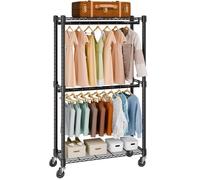 VEVOR Perchero Burro para Ropa con 4 Ruedas 2 Barras y 2 Estantes de Superior e Inferior Perchero de Acero Carga de 136 kg Perchero de Pie 915 x 450 x 2040 mm para Guardar Ropas Zapatos en Dormitorio