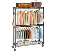 VEVOR Perchero Burro para Ropa con 4 Ruedas de 2 Barras 3 Estantes 2 Soportes Laterales Perchero de Acero Carga de 182 kg Perchero de Pie 1162 x 450 x 2040 mm para Almacenaje de Ropas en Dormitorios
