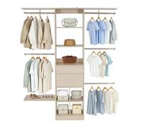 VEVOR Perchero con 2 Cajones, Perchero de Madera Ajustable, Organizador de Armario con 5 Barras Extensibles de 46-81 cm, Carga 362,7 kg, Aglomerado y MDF, para Vestidores, 1520 x 400 x 1855 mm
