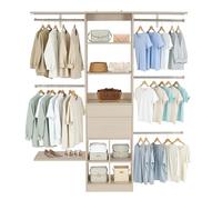 VEVOR Perchero con 2 Cajones, Perchero de Madera Ajustable, Organizador de Armario con 5 Barras Extensibles de 46-81 cm, Carga 362,7 kg, Aglomerado y MDF, para Vestidores, 1520 x 400 x 1855 mm