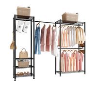 VEVOR Perchero, con 4 Barras y Capacidad de Carga de 363 kg, 6 Estantes y 8 Ganchos, Armario Abierto para Dormitorio, Tienda de Ropa, Guardarropa y Pasillo, Color Negro, 244 x 38 x 180,35 cm