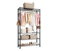 VEVOR Perchero de Acero al Carbono, Altura Regulable, con 1 Barra, Capacidad de Carga de 227 kg, 4 Estantes y 8 Ganchos, para Dormitorio, Tienda de Ropa, Armario o Pasillo, 76,2 x 35,6 x 194 cm