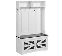 VEVOR Perchero de Madera de 1075 x 420 x 1727 mm con Banco y Zapatero Perchero con Estantes Ajustables y 7 Ganchos para Colgar Mueble de Vestíbulo con Tira de Luz USB para Entrada, Pasillo, Blanco