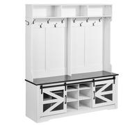 VEVOR Perchero de Madera de 1508 x 420 x 1725 mm con Banco y Zapatero Perchero con Estantes Ajustables y 12 Ganchos para Colgar Mueble de Vestíbulo con Tira de Luz USB para Entrada, Pasillo, Blanco