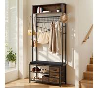 VEVOR Perchero de Pie 180 cm, Organizador de Ropa con Ganchos Banco Zapatero Cajones y Estantes de Almacenamiento, Recibidor de Entrada para Bolso Abrigo Calzado, Armario para Pasillo Dormitorio Salón