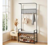 VEVOR Perchero de Pie 183 cm, Organizador de Ropa con Ganchos Banco Zapatero Estantes y Barra Superior, Recibidor de Entrada para Bolso Abrigo Calzado, Armario Abierto para Pasillo Dormitorio Salón