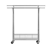 VEVOR Perchero Móvil, Perchero de Ropa con 2 Barras Colgantes y Cesta de Almacenamiento, Capacidad de Carga de 150 kg, Percheros Extensibles de Acero al Carbono con Ruedas para Dormitorio, Lavandería
