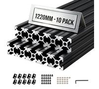 VEVOR Perfil de Extrusión de Aluminio 2020 Ranura en T Estándar Europeo, Carril Lineal de Extrusión 1220 mm, Perfil de Aluminio para Marcos de Impresoras 3D, Bancos de Trabajo CNC, 10 Piezas, Negro