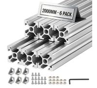 VEVOR Perfil de Extrusión de Aluminio 2020 Ranura en T Estándar Europeo, Carril Lineal de Extrusión 2000 mm, Perfil de Aluminio para Marcos de Impresoras 3D, Bancos de Trabajo CNC, 6 Piezas, Plata