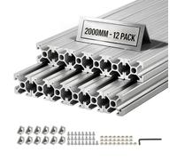 VEVOR Perfil de Extrusión de Aluminio 2020 Ranura en T Estándar Europeo, Carril Lineal de Extrusión 2000 mm, Perfil de Aluminio para Marcos de Impresoras 3D, Bancos de Trabajo CNC, 12 Piezas, Plata