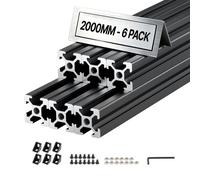 VEVOR Perfil de Extrusión de Aluminio 2020 Ranura en T Estándar Europeo, Carril Lineal de Extrusión 2000 mm, Perfil de Aluminio para Marcos de Impresoras 3D, Bancos de Trabajo CNC, 6 Piezas, Negro