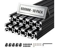 VEVOR Perfil de Extrusión de Aluminio 2020 Ranura en T Estándar Europeo, Carril Lineal de Extrusión 600 mm, Perfil de Aluminio para Marcos de Impresoras 3D, Bancos de Trabajo CNC, 10 Piezas, Negro