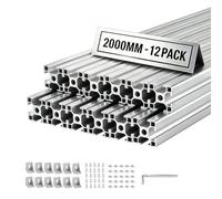 VEVOR Perfil de Extrusión de Aluminio 3030 Ranura en T Estándar Europeo, Carril Lineal de Extrusión 2000 mm, Perfil de Aluminio para Marcos de Impresoras 3D, Bancos de Trabajo CNC, 12 Piezas, Plata