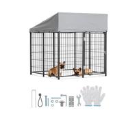 VEVOR Perrera de Exterior, 1,12 x 1,15 x 1,25 m, Parque para Perros con Cerradura y Toldo, Anti-UV Impermeable, Marco Metálico, Caseta de Malla para Perros Medianos en Patio Jardín Terraza, Negro