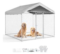 VEVOR Perrera de Exterior, 2,3 x 2,3 x 2,15 m, Parque para Perros con Cerradura y Techo Anti-UV Impermeable, Marco de Metal Galvanizado, Caseta de Valla para Perros Grandes en Patio Jardín Terraza