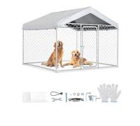 VEVOR Perrera de Exterior, 2 x 2 x 1,6 m, Parque para Perros con Puerta de Pestillo Toldo Impermeable, Marco de Metal Galvanizado, Caseta de Valla para Perros Grandes en Patio Jardín Terraza, Plateado