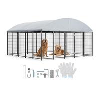 VEVOR Perrera de Exterior, 3 x 3 x 1,65 m, Parque para Perros, Marco de Metal, con Techo Anti-UV Impermeable, Cerradura de Pestillo, Caseta de Malla para Perros Grandes en Jardín Patio Terraza, Negro